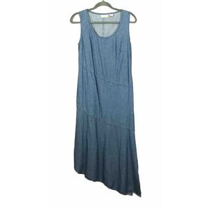 Jeanology Collection‎ Blue Denim Sleeveless Asymmetrical Hem Midi Dress Size 8